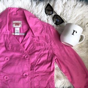 Guess Pink Short Trench Coat Style Light Jacket